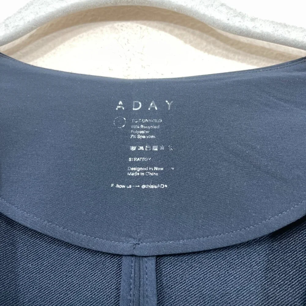 ADAY Blazer Strategy  Large Collarless in Midnight Blue‎ One Snap Button  V-Neck